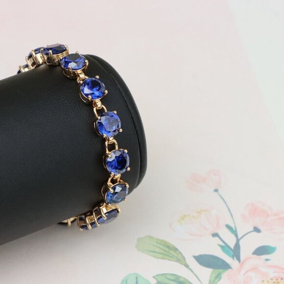 "Elegant Blue Crystal Rose Gold Bracelet with Gold Plated Finish, XPBL1018 - Picture 10 of 12
